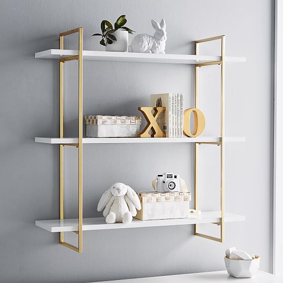 Online Designer Nursery Polished Shelf, 3 Tier, White and Gold, WE Kids