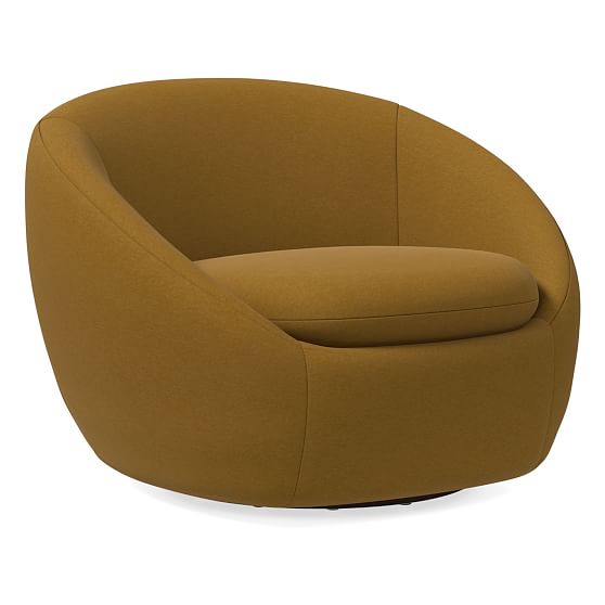 Online Designer Bedroom Cozy Swivel Chair, Poly, Performance Velvet, Dijon, Concealed Supports