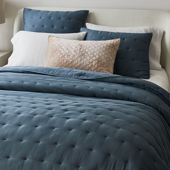 Online Designer Bedroom Silky TENCEL Crescent Stitch Quilt, King/Cal. King Set, Stormy Blue