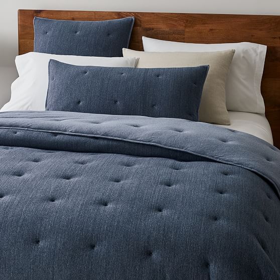 Online Designer Bedroom Cotton Jersey Framed Quilt, King/Cal. King, Midnight/Arctic Blue