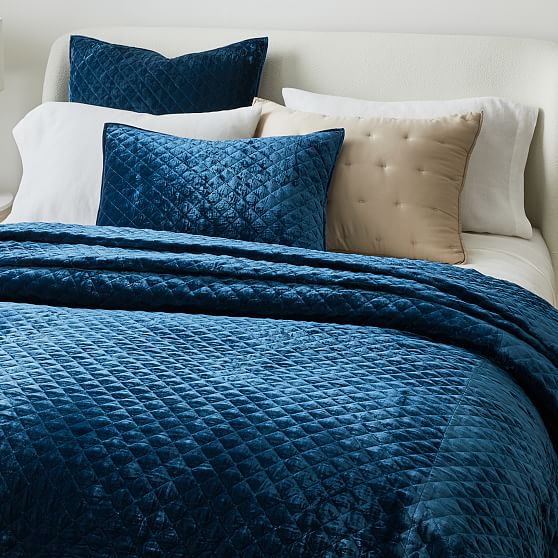 Online Designer Bedroom Lush Velvet Mini Bias Boxstitch Quilt, Full/Queen, Regal Blue