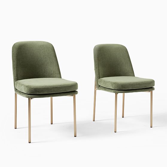 Online Designer Combined Living/Dining Jack Metal Frame Dining Chairs, Set of 2, Distressed Velvet, Green Spruce, Light Bronze