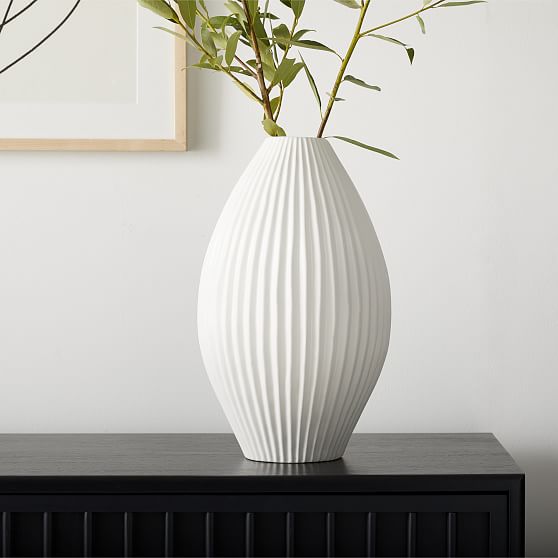 Online Designer Bathroom Sanibel Textured Vase, White, Wide Tapered
