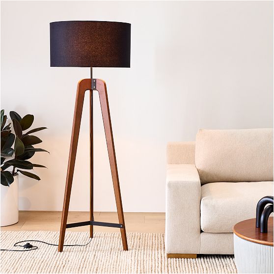 Online Designer Other Slope Floor Lamp, Cool Walnut/Black Linen