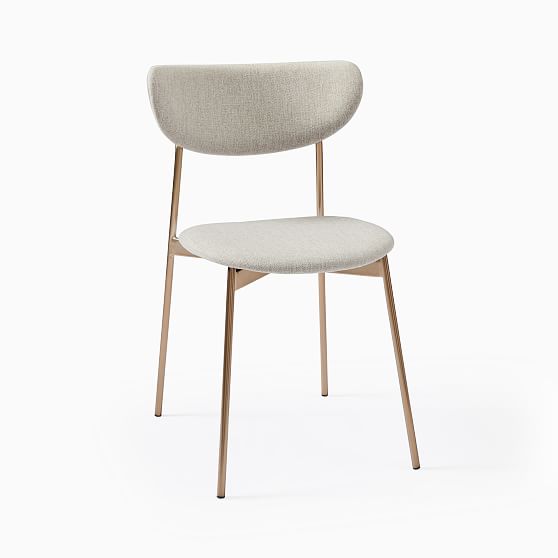 Online Designer Bedroom Modern Petal Fully Upholstered Dining Chair, Heathered Crosshatch, Natural, Light Bronze
