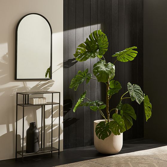 Online Designer Bedroom Faux Potted Monstera Plant + Medium Alabaster Radius Planter Bundle