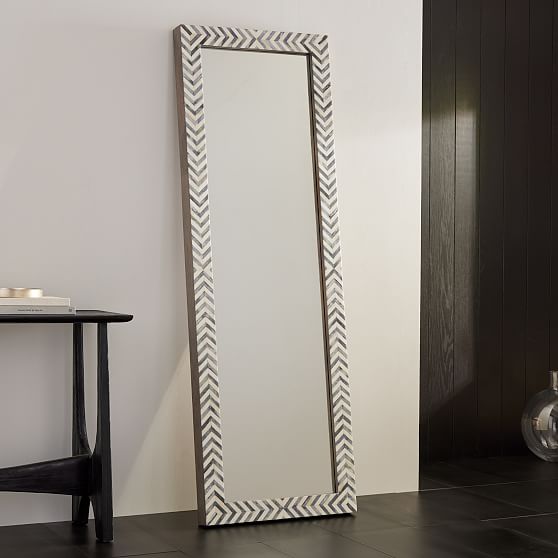 Online Designer Hallway/Entry Parsons Floor Mirror, Bone Herringbone/Gray