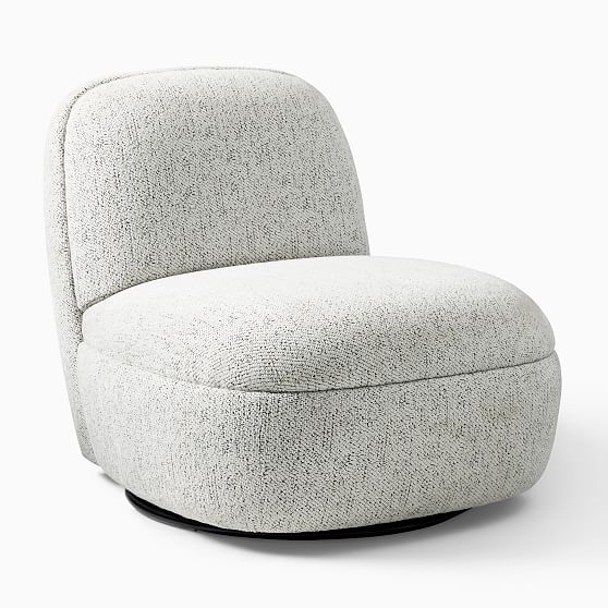 Online Designer Bedroom Addie Armless Swivel Chair, Chunky Chenille, Stone White