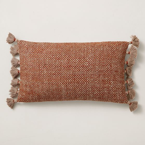 Online Designer Combined Living/Dining Two Tone Chunky Linen Tassels Pillow Cover, 12