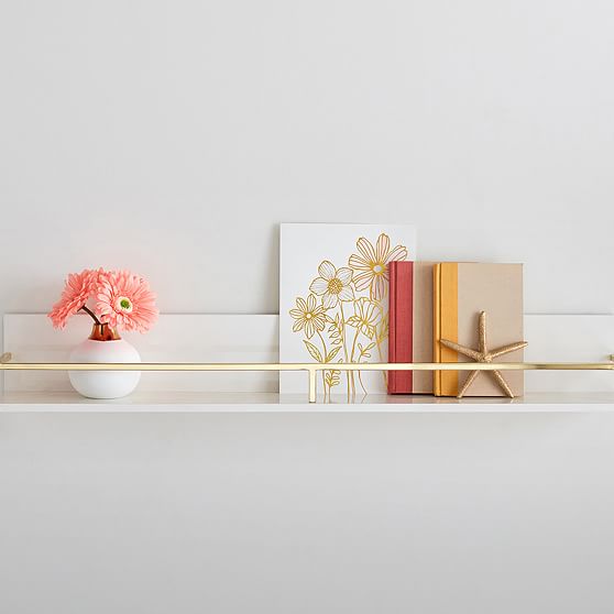 Online Designer Bedroom Polished Shelf, 3Ft, White and Gold, WE Kids