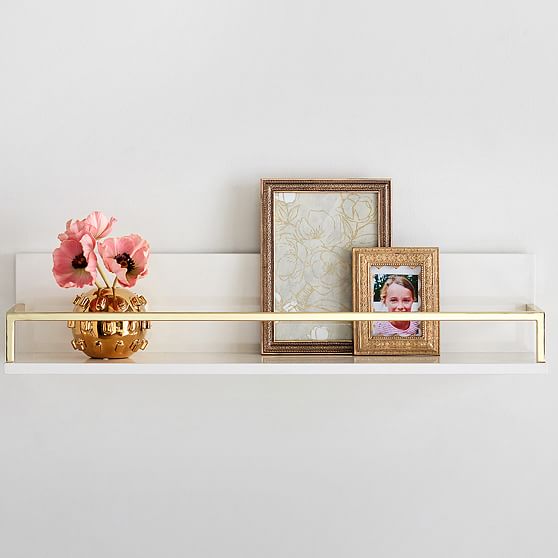 Online Designer Bedroom Polished Shelf, 2Ft, White and Gold, WE Kids