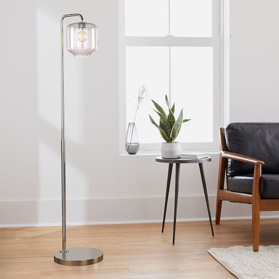 Online Designer Bedroom Sculptural Floor Lamp Polished Nickel Clear Glass Pebble (58