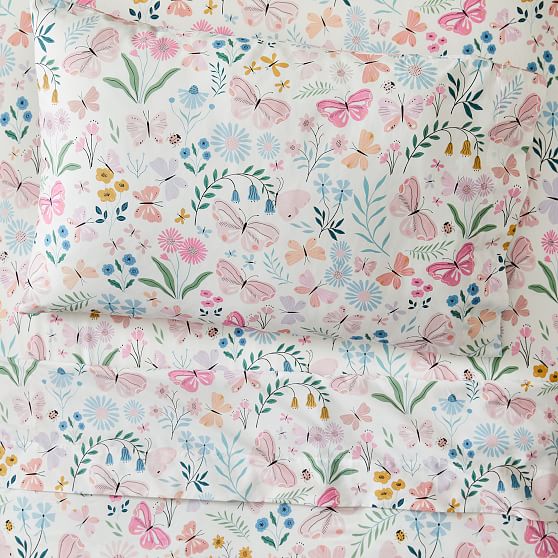 Online Designer Bedroom Wildflower Butterfly Sheet Set, Pink Multi, Twin
