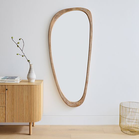 Online Designer Other Mid Century Asymmetrical Mirror Floor Cerused White 28x66 Wood Asmmetrical