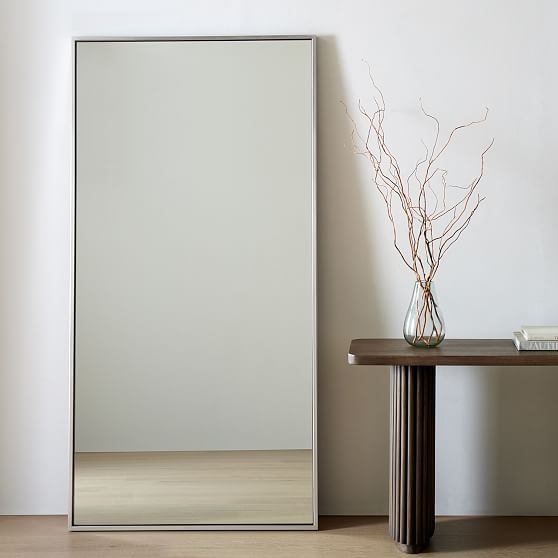 Online Designer Bedroom Metal Framed Oversized Floor Mirror, Brushed Nickel