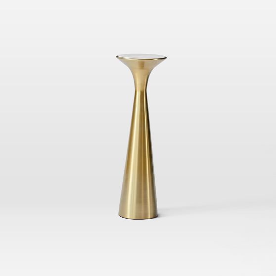 Online Designer Living Room Silhouette Pedestal Drink Table, White Marble, Antique Brass