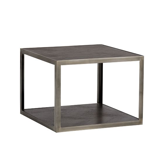 Online Designer Living Room Low Profile Wood and Metal Side Table, Smoked Mocha