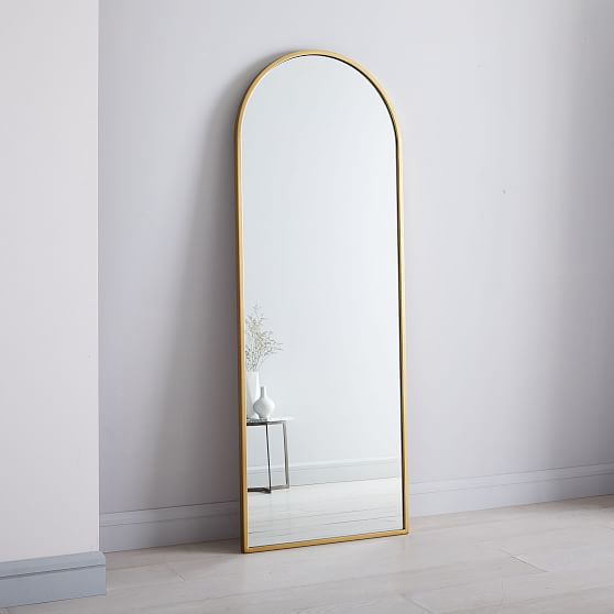 Online Designer Bedroom Metal Frame Arched Floor Mirror, Antique Brass