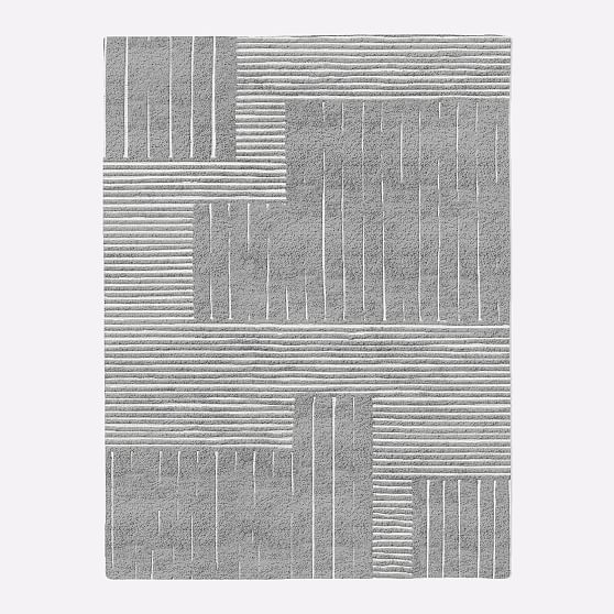 Online Designer Bedroom Painted Mixed Stripes Rug, 9x12, Pearl Gray