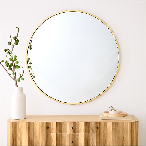 Online Designer Combined Living/Dining Metal Framed Mirror, Antique Brass, Oversized Circle
