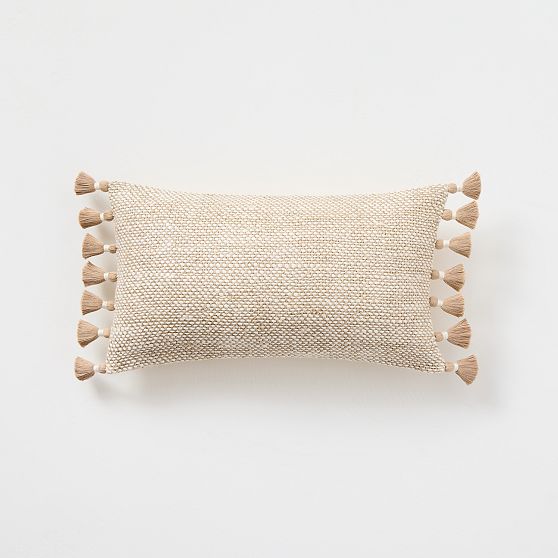 Online Designer Bedroom Two Tone Chunky Linen Pillow Cover 12x21Natural w Feather Down Pillow Insert