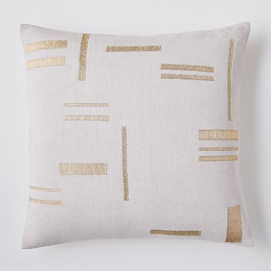 Online Designer Bedroom Embroidered Metallic Blocks Pillow Cover 24x24Natural w Down Alternative Pillow Insert