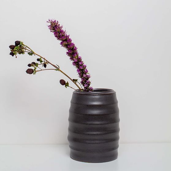 Online Designer Bedroom Keraclay Ribbed Vase Stoneware Black