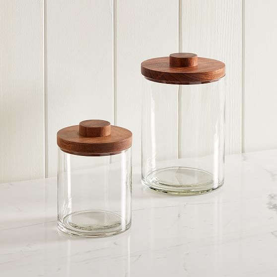 Online Designer Bathroom Clover Wood and Glass Bath Accessories Set, Small and Large Canister, Set of 2