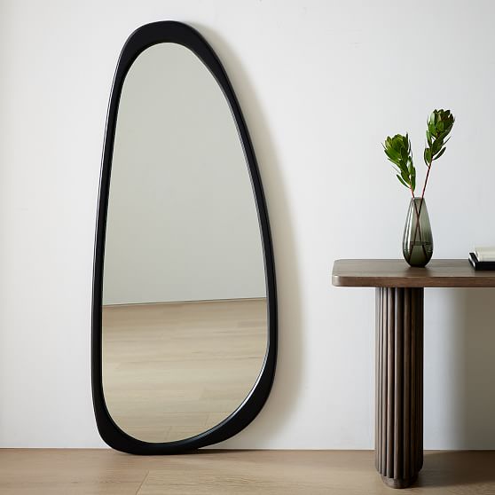 Online Designer Bedroom Mid Century Asymmetrical Floor Mirror, Black