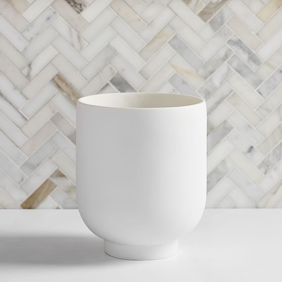 Online Designer Bathroom Modern Resin Stone Waste Bin, White & Antique Brass