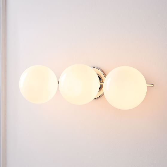 Online Designer Bathroom Sphere + Stem Sconce, 3-Light, Antique Brass