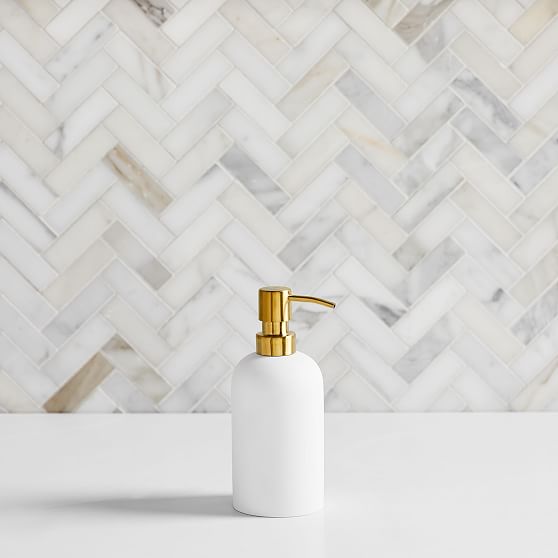 Online Designer Bathroom Modern Resin Stone Soap & Lotion Pumps, White & Antique Brass