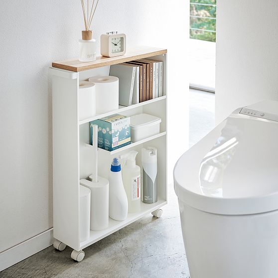 Online Designer Bathroom Yamazaki Collection Rolling Slim Bathroom Cart With Handle, White