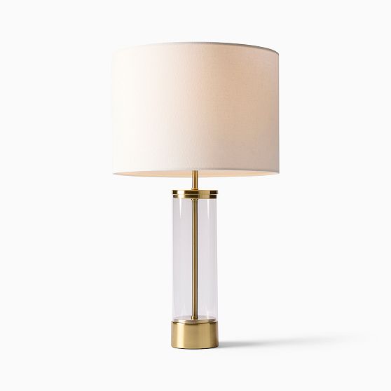 Online Designer Bedroom Acrylic Column Table Lamp + USB, Antique Brass, Set of 2