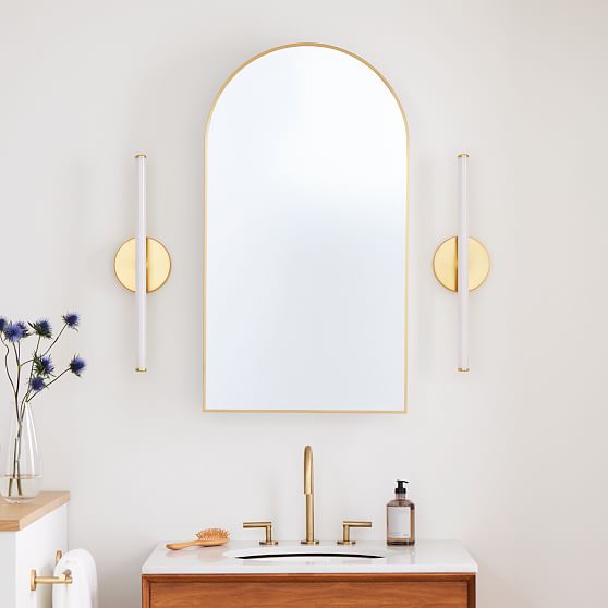 Online Designer Bathroom Arched Metal Framed Medicine Cabinet, Antique Brass, 38
