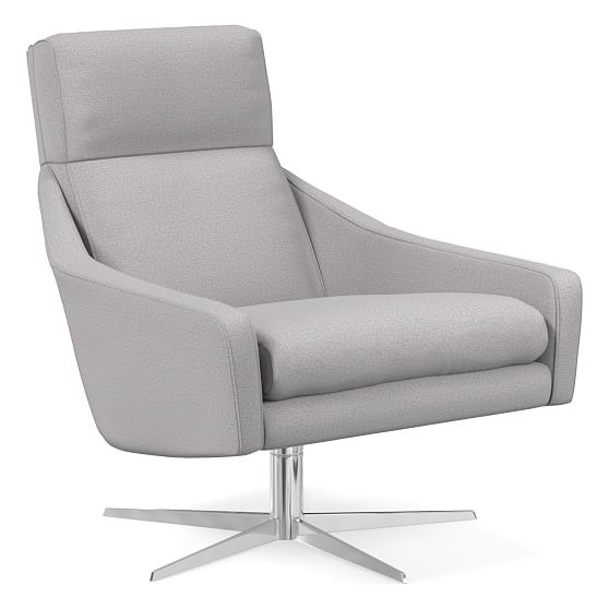 Online Designer Business/Office Austin Swivel Base Chair, Poly, Performance Chenille Tweed, Frost Gray, Polished Nickel