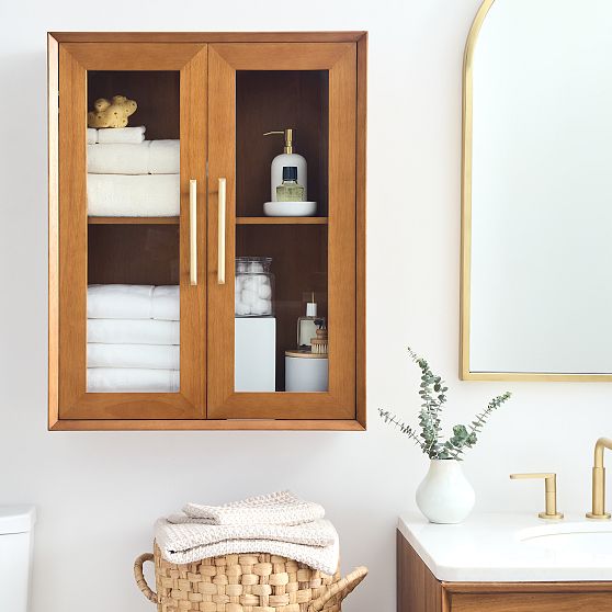 Online Designer Bathroom Mid Century Bath Xl Storage Cabinet, Acorn, Antique Brass