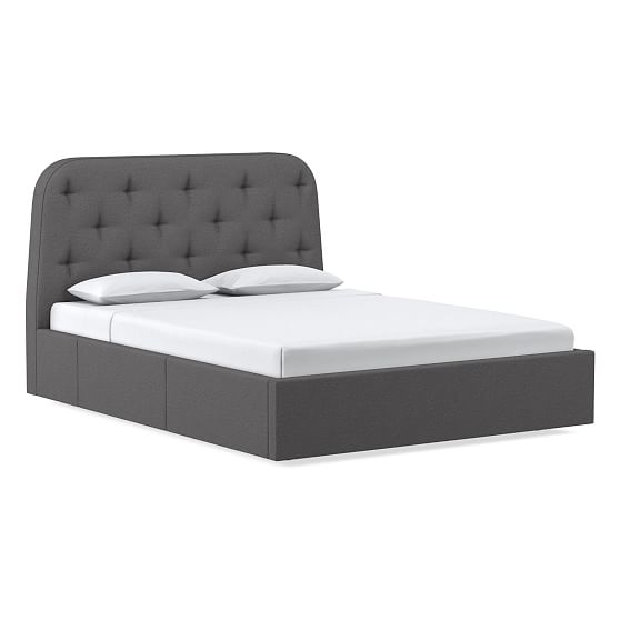 Camila Diamond Tufting, Side Storage Bed, King, Twill, Pewter, Non-Clearance Leg
