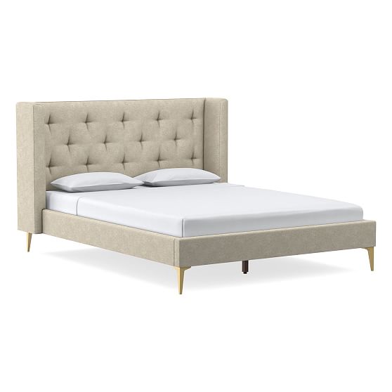 Shelter Diamond Tufting, Bed, King, DVelvet, Dune, Light Bronze