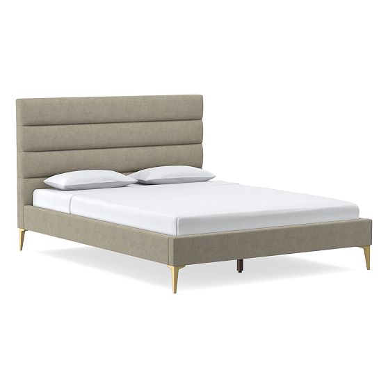 Emmett Horizontal Tufting, Bed, Queen, DVelvet, Dune, Light Bronze