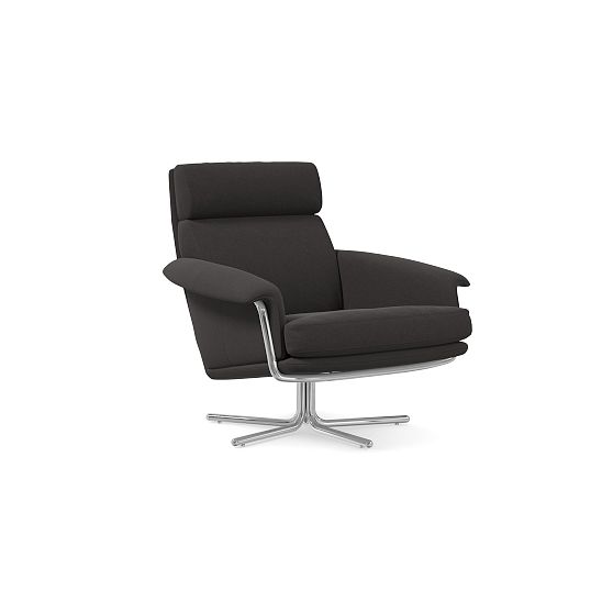 Kristoff Swivel Chair, Performance Velvet, Slate, Polished Stainless Steel