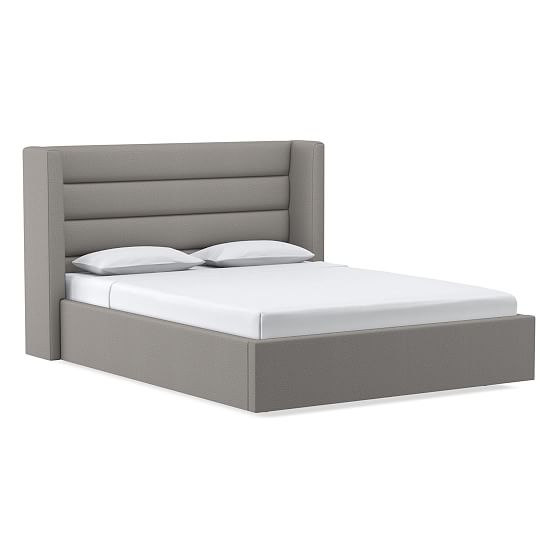Shelter Horizontal Tufting, Pop-Up Storage Bed, Twin, YDLW, Pearl Gray, No-Show Leg