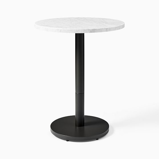 White Marble Round Bistro Table, 24", Orbit Dining, Bronze