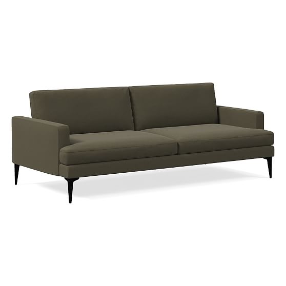 Andes 84" Futon, Performance Velvet, Dark Olive, Dark Pewter
