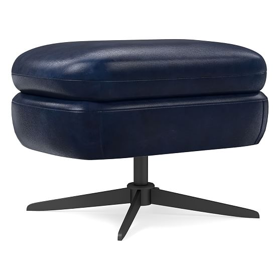 Crescent Recliner Ottoman, Poly, Ludlow Leather, Navy, Antique Bronze