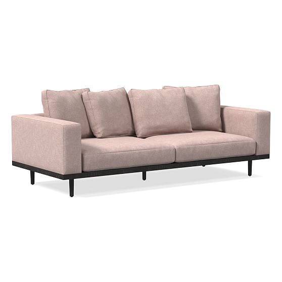 Newport 94" Toss-Back Cushion Sofa, Distressed Velvet, Mauve, Black