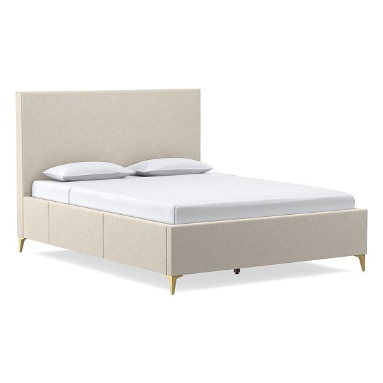 Emmett Side Storage Bed, Non Tufted, Standard Headboard, Distressed Velvet, Alabaster, 5" Leg Light Bronze, King