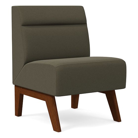 Novak Banquette, Horizontal Tufting, 1 Seater, Performance Velvet, Dark Olive with Walnut leg