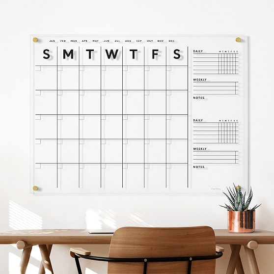 Acrylic Calendar With Chore Charts (2 Charts), Black Text, Gold Hardware