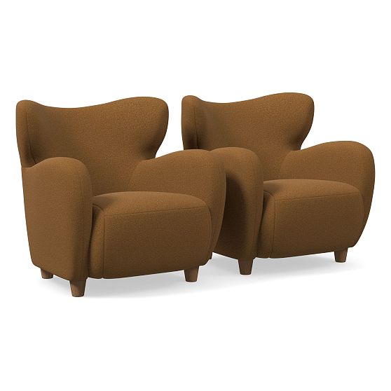 Jodi Set of 2 Wing Chair, Distressed Velvet, Golden Oak, Al